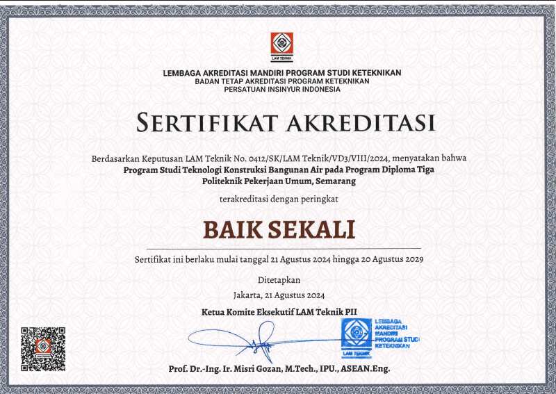 Sertifikat Akreditasi Teknologi Konstruksi Bangunan Air