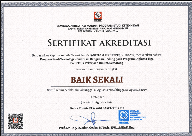 Sertifikat Akreditasi Teknologi Konstruksi Bangunan Gedung